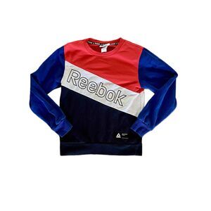 Reebok Navy Color Block Crew Neck Long Sleeve Sweatshirt Kids Large 10/12 Unisex